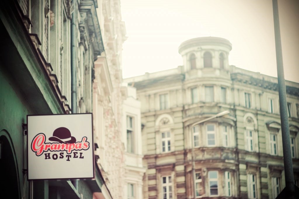 Grampas Hostel sign in Wroclaw Poland