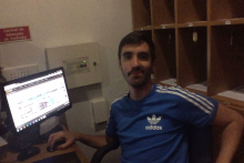 Me at Hotel Zenite (Azores, Portugal) reception desk working as a Night Receptionist (2021).